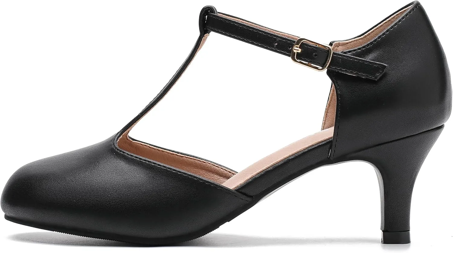 fereshte Women's T Strap Pumps Kitten Heels Retro Ankle Strap Buckle Dress Mary Jane Shoes