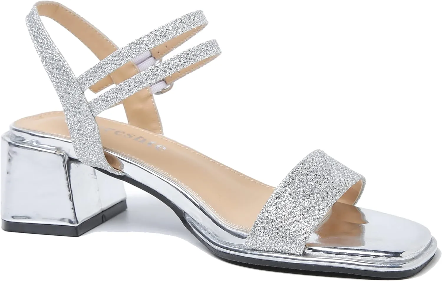 fereshte Women's Two Ankle Strap Heeled Sandals Open Toe Strappy Low Block Heels Sandals