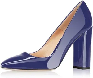 Fericzot Pumps Women Sexy Patent Leather Pointed Toe Block Heels Pumps Gorgeous Evening Party Wedding Stiletto Shoes Plus Size