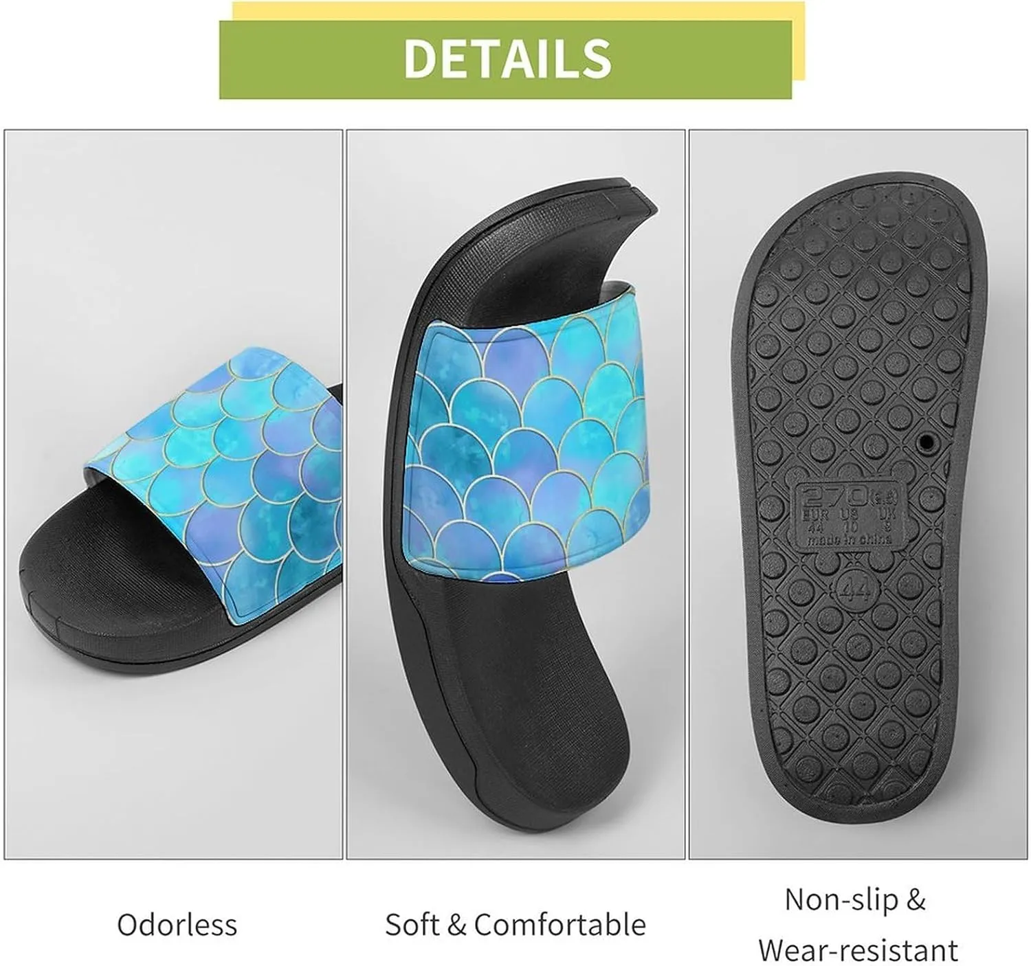 Fish Scale Print Slides Man Home Sandal Women Non Slip Bath Open Toe Shoe Casual Pool Shoes Beach Flat Slide Sandals