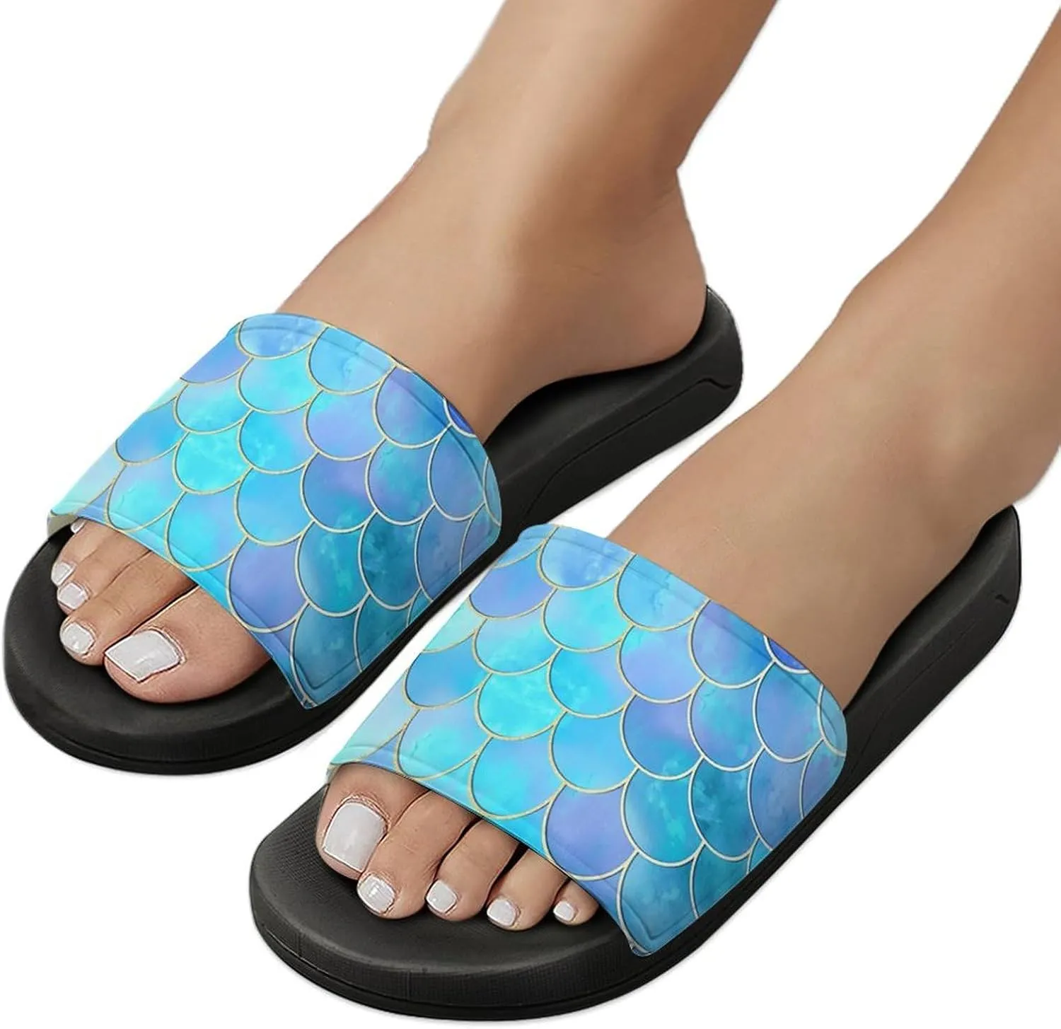 Fish Scale Print Slides Man Home Sandal Women Non Slip Bath Open Toe Shoe Casual Pool Shoes Beach Flat Slide Sandals