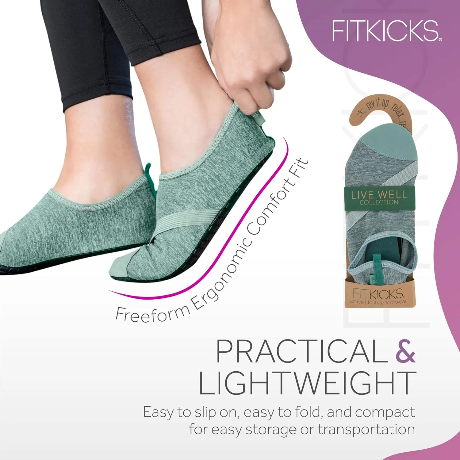FITKICKS Original Women's Foldable Active Lifestyle Minimalist Footwear Barefoot Yoga Sporty Water Shoes