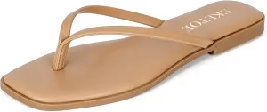Flip Flops for Women Square Toe Flat Sandals for Women Comfortable Thong Sandals Vegan Leather Flip Flops Lightweight Summer Beach Sandals Dressy Vacation Essentials Slides