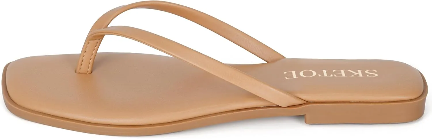 Flip Flops for Women Square Toe Flat Sandals for Women Comfortable Thong Sandals Vegan Leather Flip Flops Lightweight Summer Beach Sandals Dressy Vacation Essentials Slides