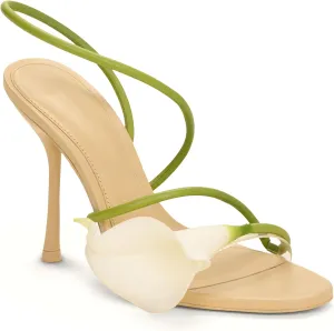 Flower High Heels for Women Calla Lily Open Toe Floral Stilettos Heels Sexy Strappy Wedding Birthday Dressy Heeled Sandals