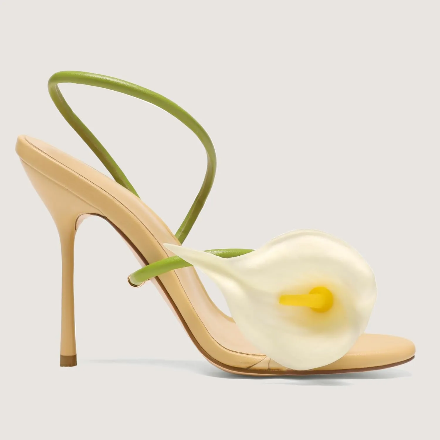 Flower High Heels for Women Calla Lily Open Toe Floral Stilettos Heels Sexy Strappy Wedding Birthday Dressy Heeled Sandals