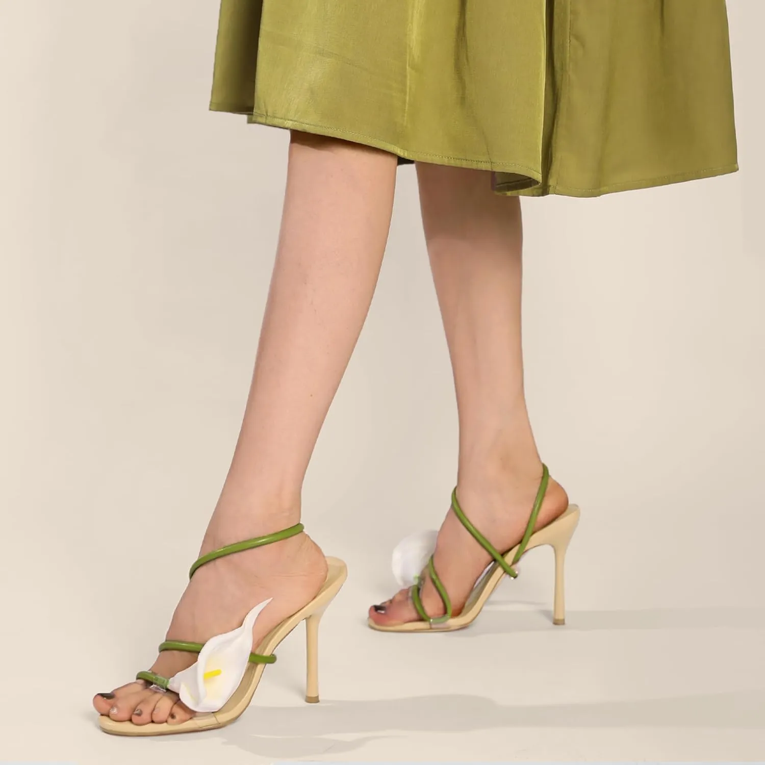 Flower High Heels for Women Calla Lily Open Toe Floral Stilettos Heels Sexy Strappy Wedding Birthday Dressy Heeled Sandals