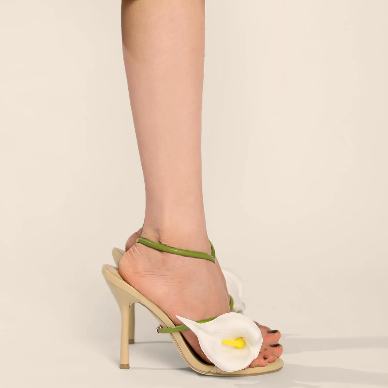 Flower High Heels for Women Calla Lily Open Toe Floral Stilettos Heels Sexy Strappy Wedding Birthday Dressy Heeled Sandals