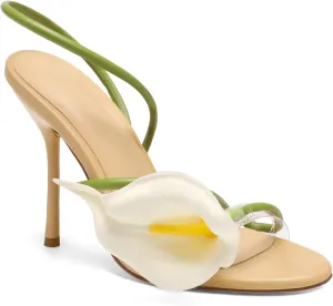 Flower High Heels for Women Calla Lily Open Toe Floral Stilettos Heels Sexy Strappy Wedding Birthday Dressy Heeled Sandals
