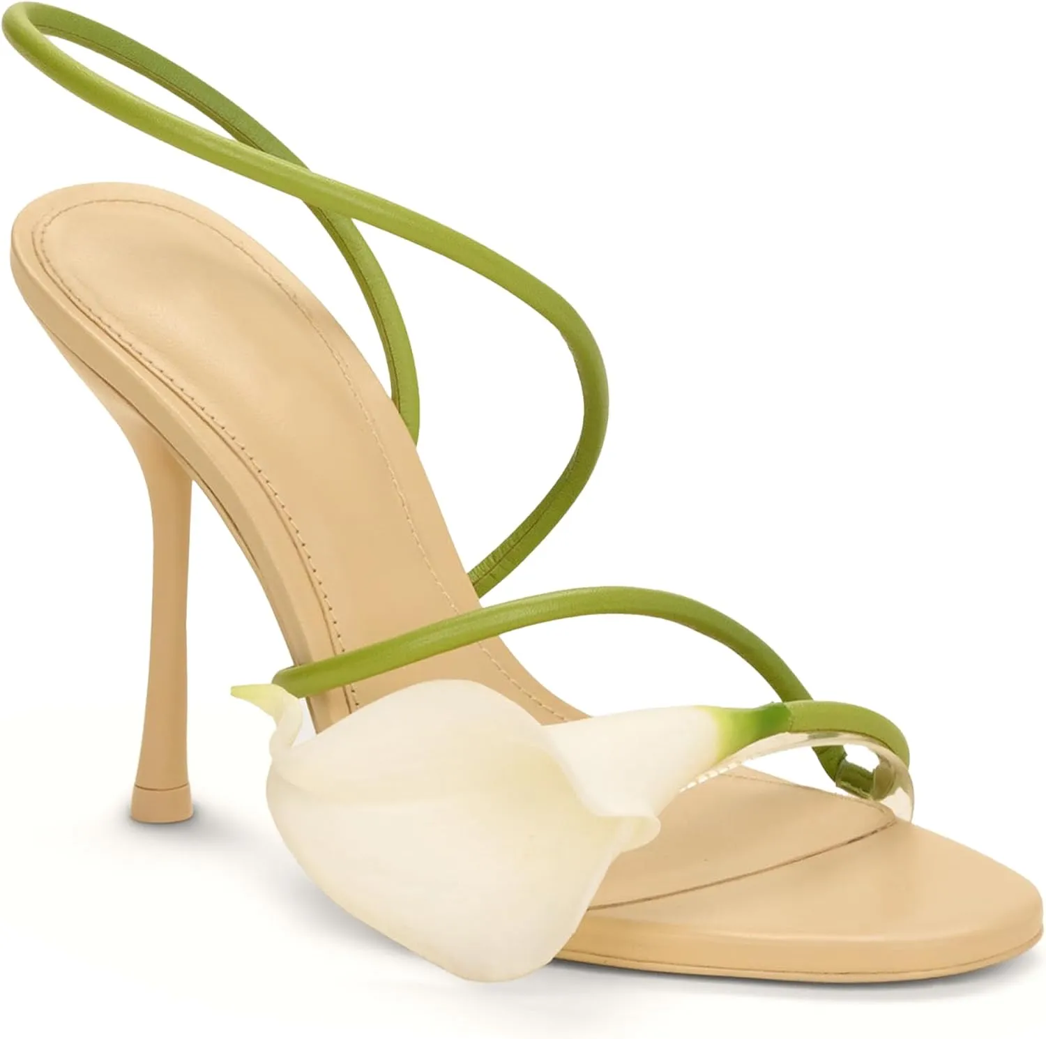 Flower High Heels for Women Calla Lily Open Toe Floral Stilettos Heels Sexy Strappy Wedding Birthday Dressy Heeled Sandals