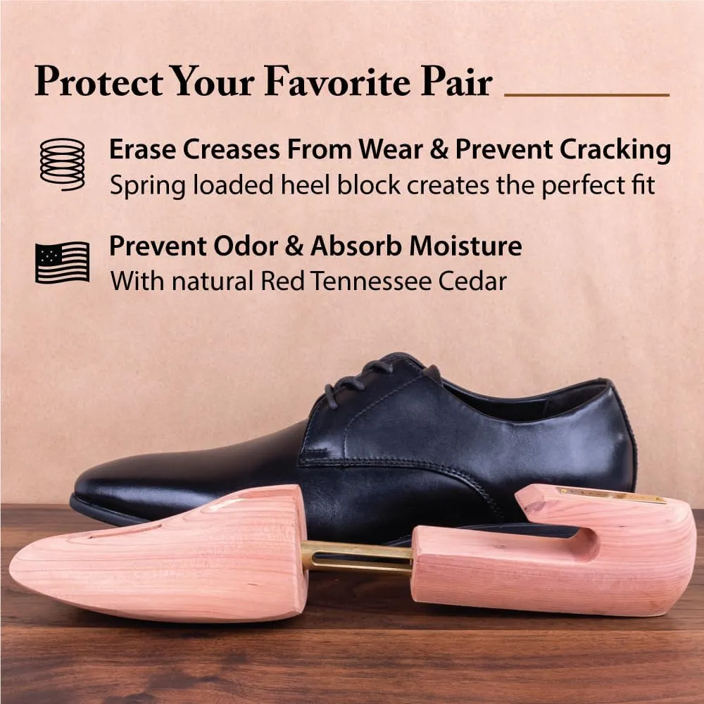 FootFitter Cedar Shoe Trees for Men, Full Block Wide Heel Hook Shoe Shaper, Premium USA Grown Cedar Wood Shoe Trees