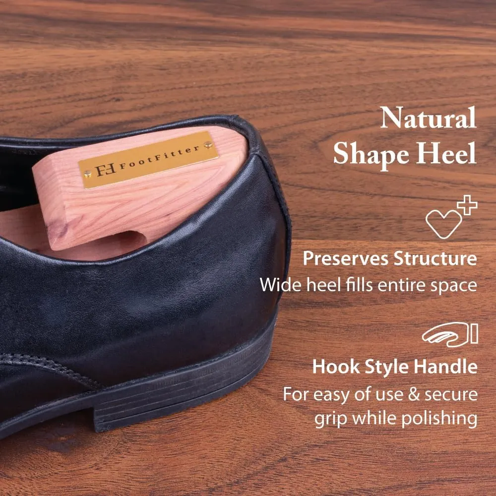 FootFitter Cedar Shoe Trees for Men, Full Block Wide Heel Hook Shoe Shaper, Premium USA Grown Cedar Wood Shoe Trees