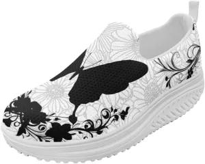 Forchrinse Womens Sneakers Slip On Wedges Shoes Comfortable Low Top Walking Shoes Breathable Thick Rocker Bottom Shoe