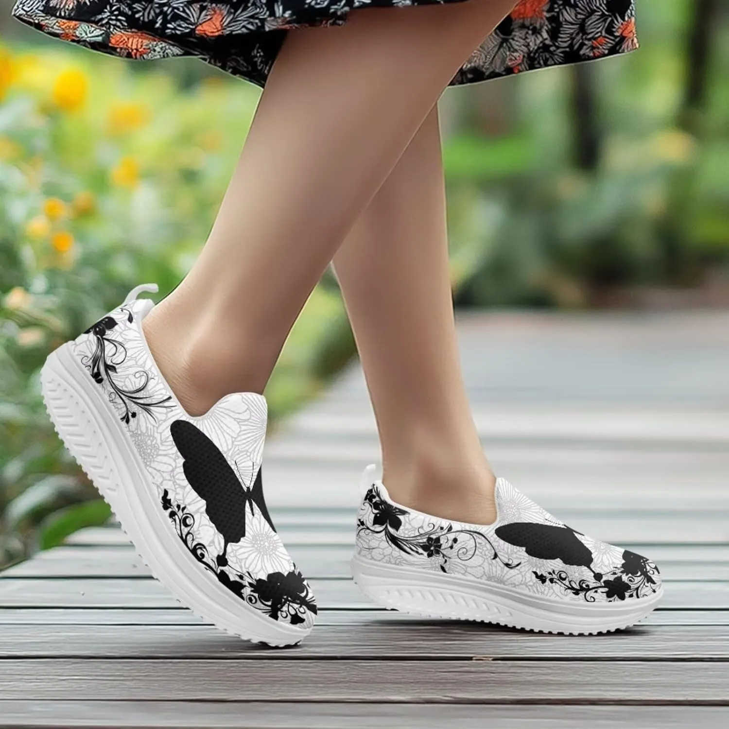 Forchrinse Womens Sneakers Slip On Wedges Shoes Comfortable Low Top Walking Shoes Breathable Thick Rocker Bottom Shoe