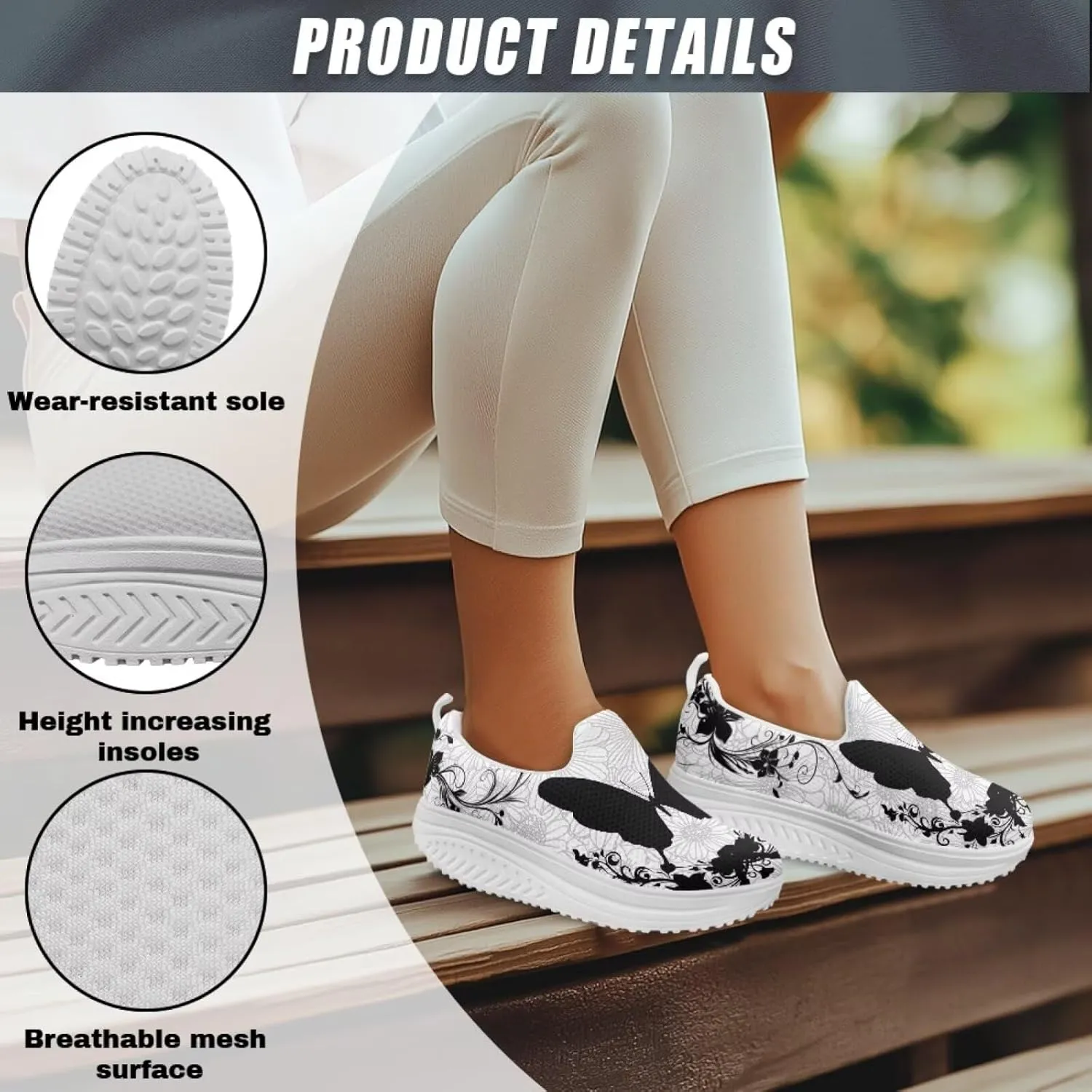 Forchrinse Womens Sneakers Slip On Wedges Shoes Comfortable Low Top Walking Shoes Breathable Thick Rocker Bottom Shoe