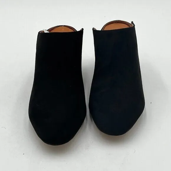 FOWT Black Pointed Toe Slip On Mules Stacked Block Heel Sandal Comfortable Shoes