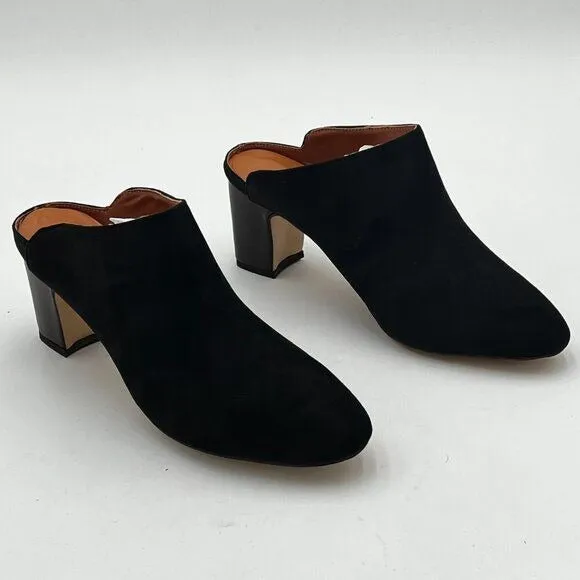 FOWT Black Pointed Toe Slip On Mules Stacked Block Heel Sandal Comfortable Shoes