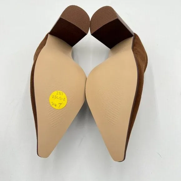 FOWT Brown Pointed Toe Mule Block High Heel Sandal Comfortable Proms Shoe