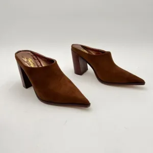 FOWT Brown Pointed Toe Mule Block High Heel Sandal Comfortable Proms Shoe