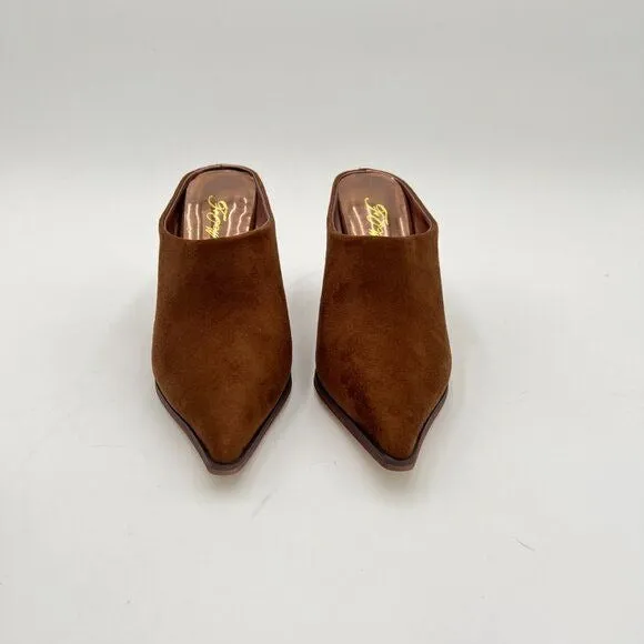 FOWT Brown Pointed Toe Mule Block High Heel Sandal Comfortable Proms Shoe