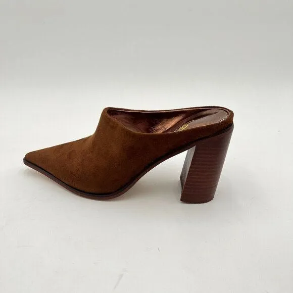 FOWT Brown Pointed Toe Mule Block High Heel Sandal Comfortable Proms Shoe