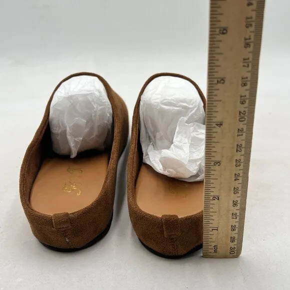 FOWT Brown Round Toe Flat Mules Slip on Backless Slipper Comfortable Casual Shoe