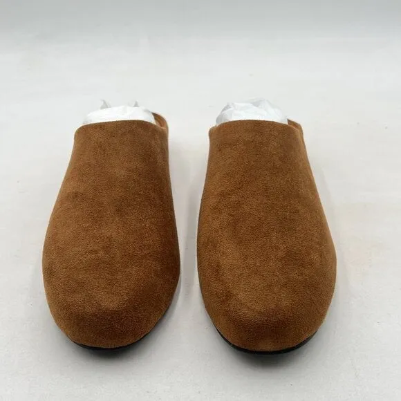 FOWT Brown Round Toe Flat Mules Slip on Backless Slipper Comfortable Casual Shoe