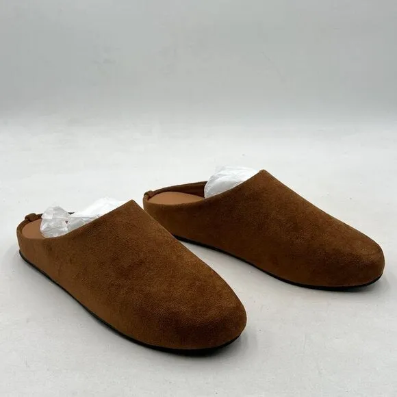 FOWT Brown Round Toe Flat Mules Slip on Backless Slipper Comfortable Casual Shoe