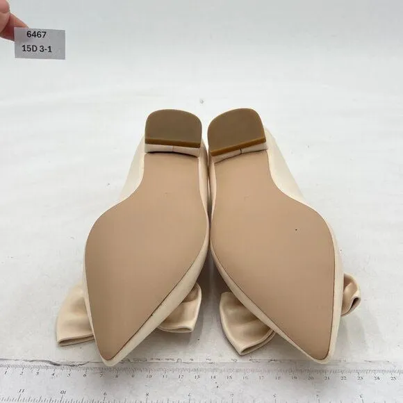 FSJ Beige Pointed Toe Bow Comfortable Slip On Ballet Cute Low Heels Dressy Pumps