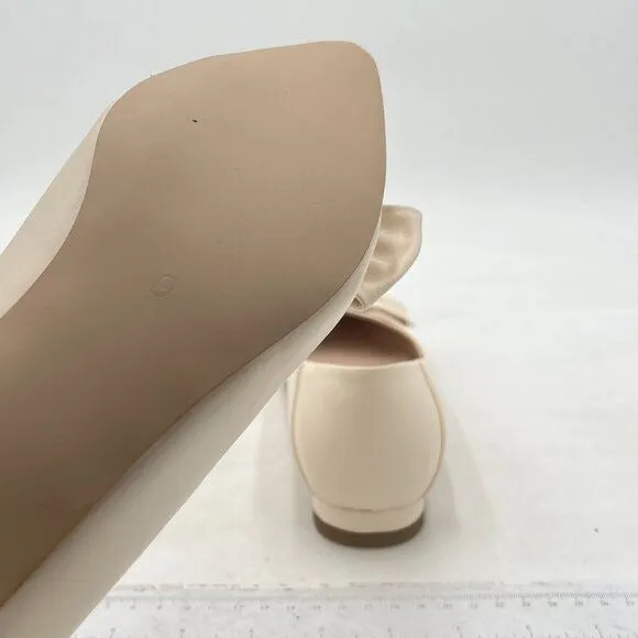 FSJ Beige Pointed Toe Bow Comfortable Slip On Ballet Cute Low Heels Dressy Pumps