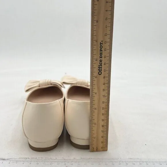 FSJ Beige Pointed Toe Bow Comfortable Slip On Ballet Cute Low Heels Dressy Pumps