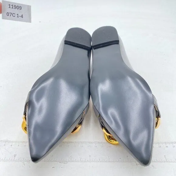 FSJ Grey Comfortable Flats Shoes Office Slip on Pointed Toe Chain Ballet Flats