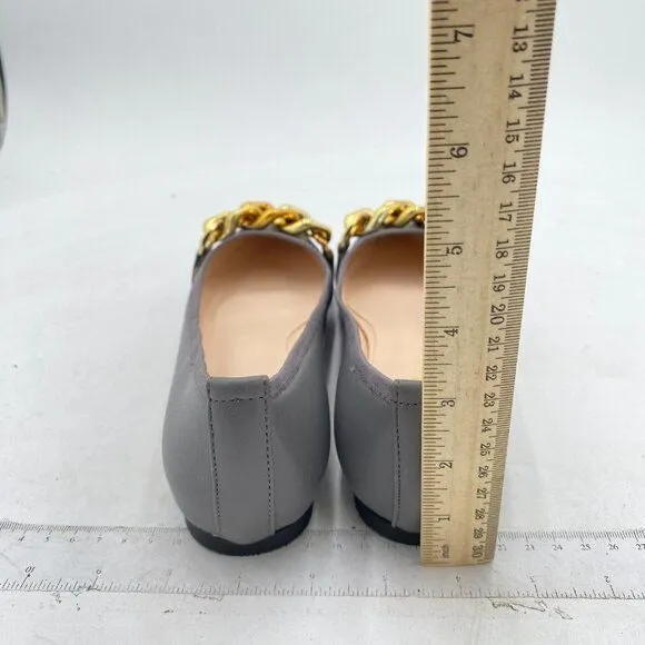 FSJ Grey Comfortable Flats Shoes Office Slip on Pointed Toe Chain Ballet Flats