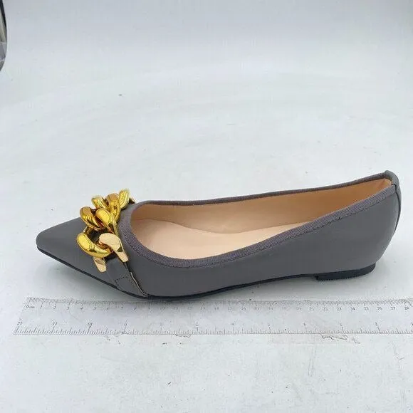 FSJ Grey Comfortable Flats Shoes Office Slip on Pointed Toe Chain Ballet Flats