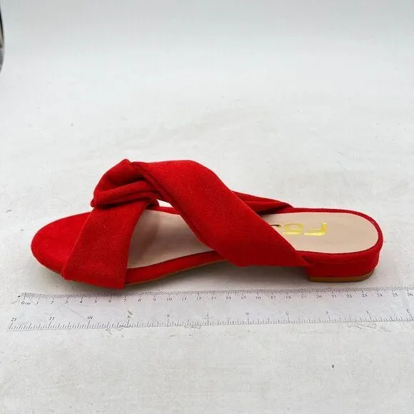 FSJ Red Open Toe Sandals Low Heels Mules Slip On Comfortable Cutout Shoes