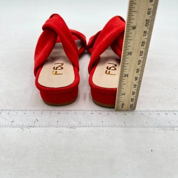 FSJ Red Open Toe Sandals Low Heels Mules Slip On Comfortable Cutout Shoes