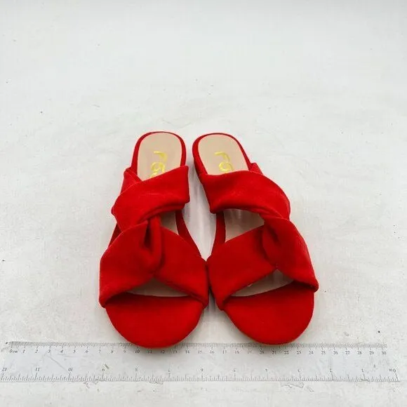 FSJ Red Open Toe Sandals Low Heels Mules Slip On Comfortable Cutout Shoes