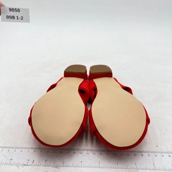 FSJ Red Open Toe Sandals Low Heels Mules Slip On Comfortable Cutout Shoes