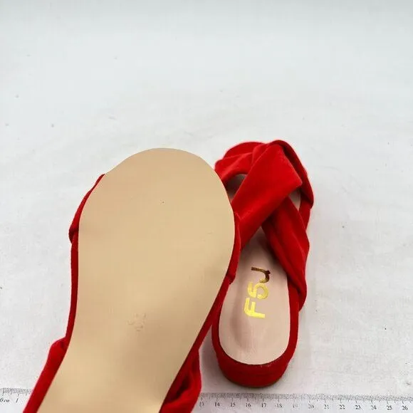 FSJ Red Open Toe Sandals Low Heels Mules Slip On Comfortable Cutout Shoes