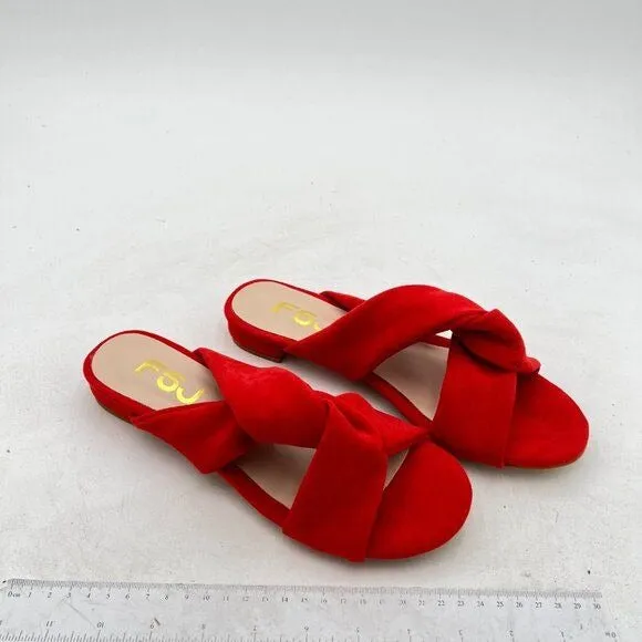 FSJ Red Open Toe Sandals Low Heels Mules Slip On Comfortable Cutout Shoes