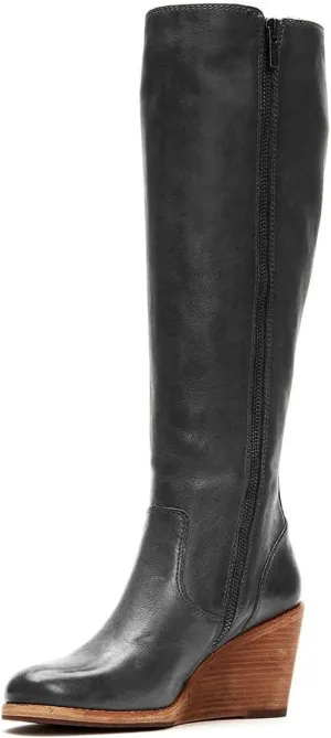 FSJ Women Comfortable Side Zipper Wedge High Heel Point Toe Fancy Pull On Ladies Fashion Winter Boot Size 4-15 US