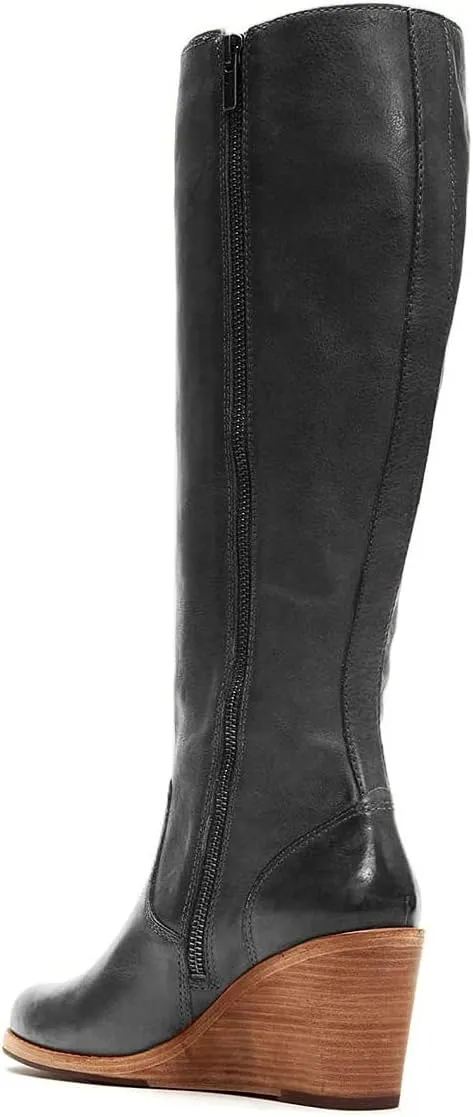 FSJ Women Comfortable Side Zipper Wedge High Heel Point Toe Fancy Pull On Ladies Fashion Winter Boot Size 4-15 US