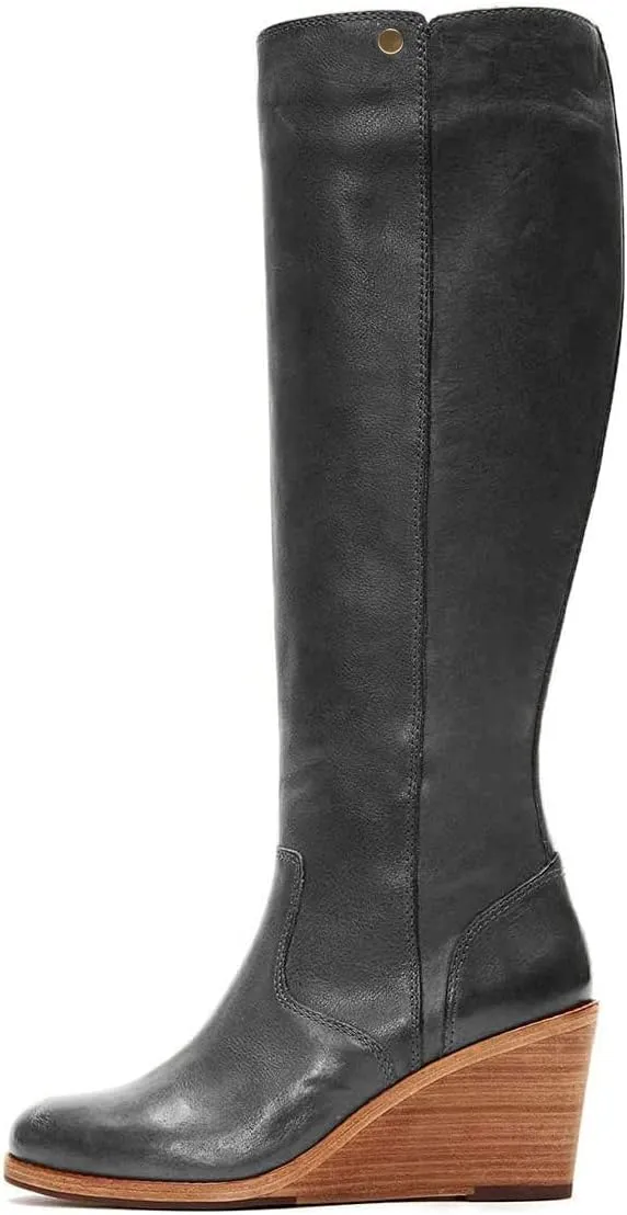 FSJ Women Comfortable Side Zipper Wedge High Heel Point Toe Fancy Pull On Ladies Fashion Winter Boot Size 4-15 US