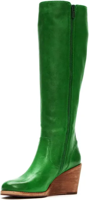 FSJ Women Comfortable Side Zipper Wedge High Heel Point Toe Fancy Pull On Ladies Fashion Winter Boot Size 4-15 US
