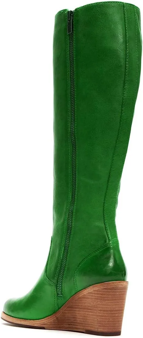 FSJ Women Comfortable Side Zipper Wedge High Heel Point Toe Fancy Pull On Ladies Fashion Winter Boot Size 4-15 US