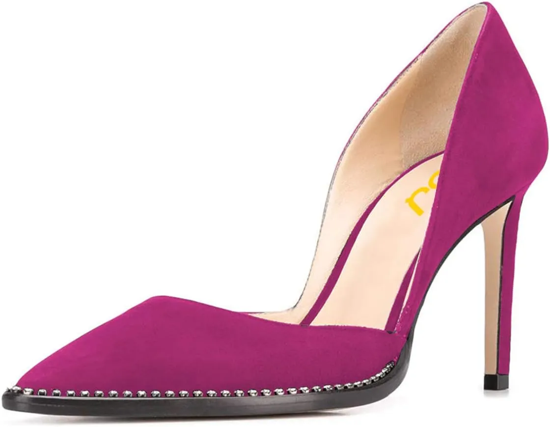 FSJ Women Sexy High Heels Slide Pumps Pointed Toe Studded Stiletto Party Evening Dress Shoes Size 4-15 US