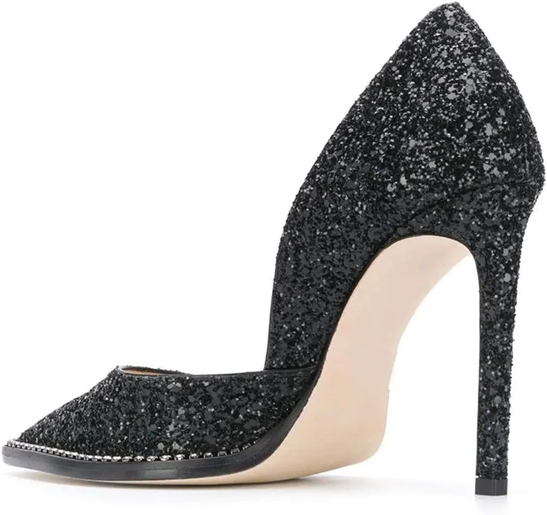 FSJ Women Sexy High Heels Slide Pumps Pointed Toe Studded Stiletto Party Evening Dress Shoes Size 4-15 US