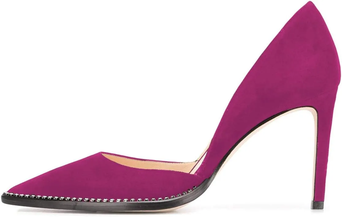 FSJ Women Sexy High Heels Slide Pumps Pointed Toe Studded Stiletto Party Evening Dress Shoes Size 4-15 US