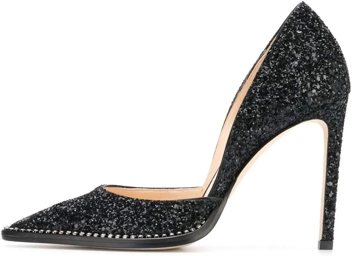 FSJ Women Sexy High Heels Slide Pumps Pointed Toe Studded Stiletto Party Evening Dress Shoes Size 4-15 US