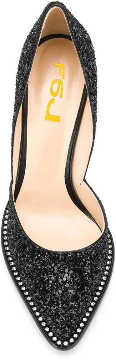 FSJ Women Sexy High Heels Slide Pumps Pointed Toe Studded Stiletto Party Evening Dress Shoes Size 4-15 US